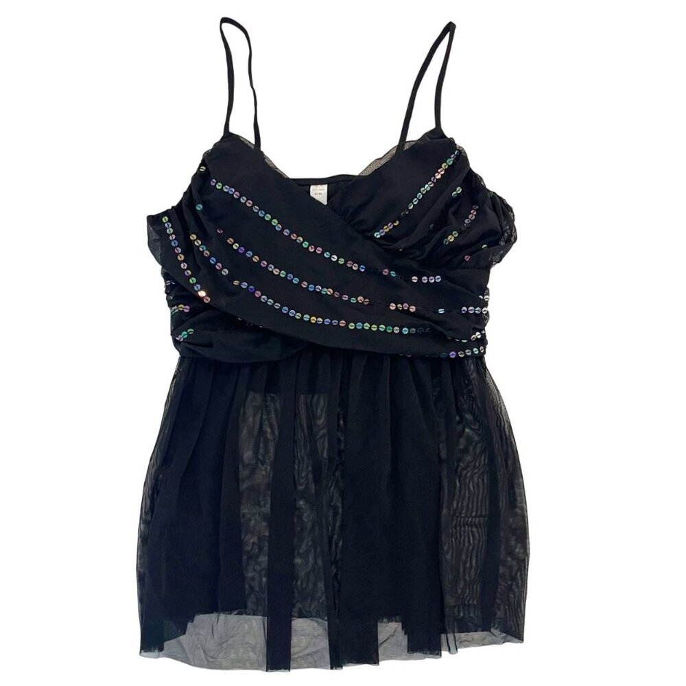 Black Mesh Sequin Babydoll Lingerie‎ Y2K Fairy Grunge Boudoir Delicates Size XL